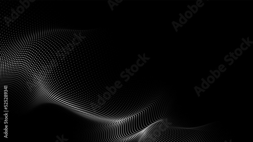 Abstract futuristic wave with moving dots. Flow of particles. Vector cyber technology illustration.