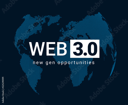 Web 3 world technology digital background. Web3 planet future internet new version blockchain metaverse.