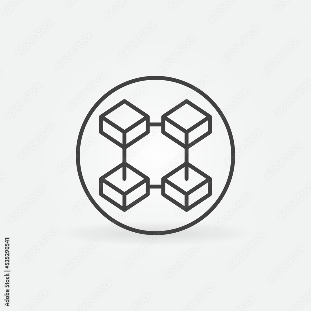 Four Connected Blocks in circle - Blockchain Technology vector line icon