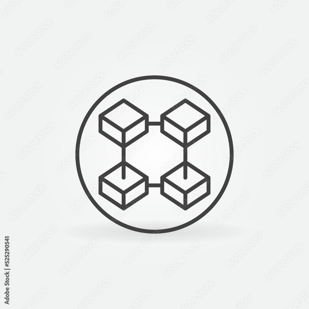 Four Connected Blocks in circle - Blockchain Technology vector line icon Four Connected Blocks in circle - Blockchain Technology vector line icon