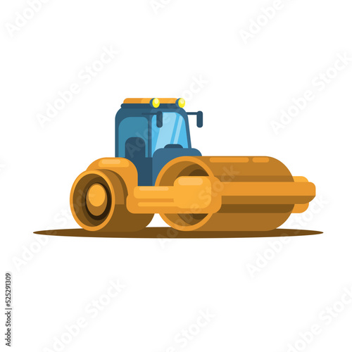 Tandem roller asphalt compactor industrial vehicle cartoon illustration vector
