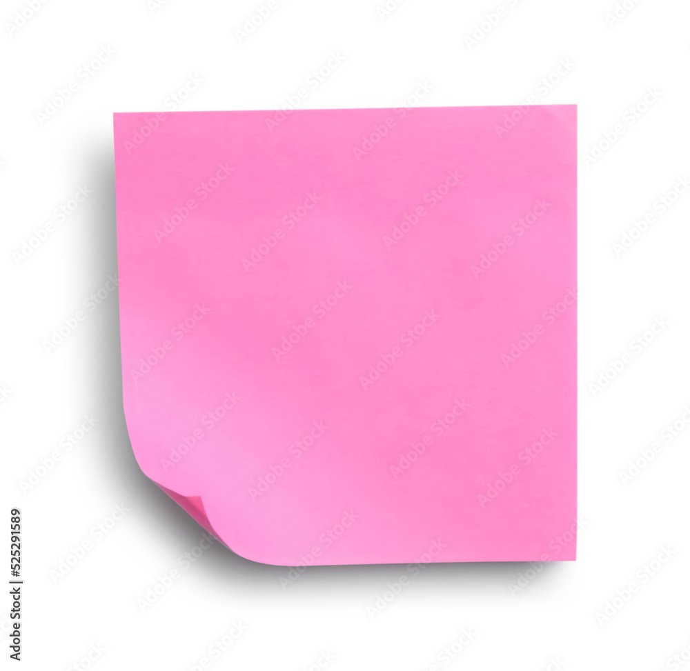 Blank pink sticky note on white background, top view Blank pink sticky note on white background, top view