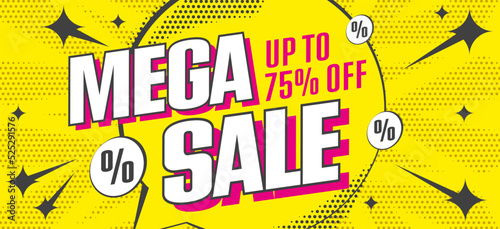 Abstract mega sale banner design. Special offer, sales and discount promotion and shopping template for black friday 75 percent clearance vector illustration