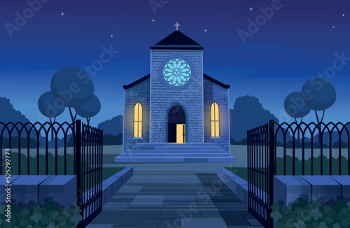 Catholic church facade 2 NIGHT