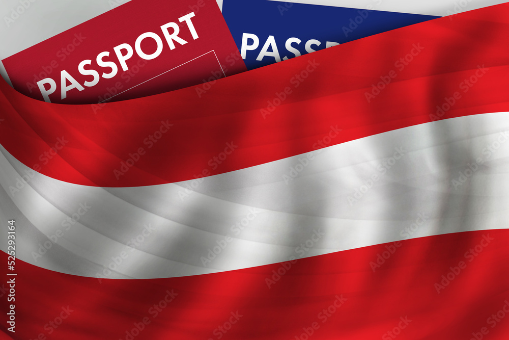 Australian flag background and passport of Australia. Citizenship, official legal immigration, visa, business and travel concept. Australian flag background and passport of Australia. Citizenship, official legal immigration, visa, business and travel concept.