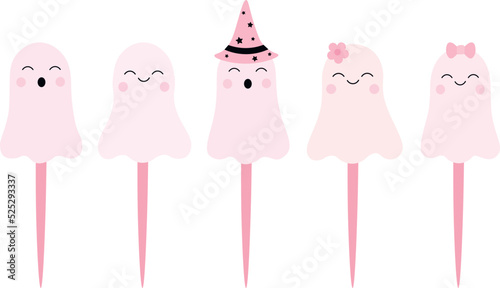 Cute Halloween cake toppers with pink  ghost templates