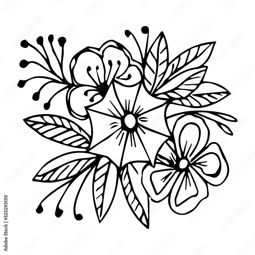 Hand drawn flower arrangement in black and white Hand drawn flower arrangement in black and white