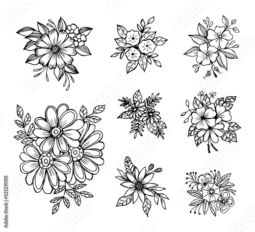 Set of hand drawn flower bouquet arrangement