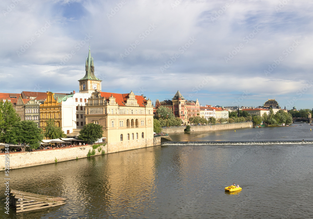 Beautiful buildings on the embankment of the Vltava river. Prague, Czech Republic