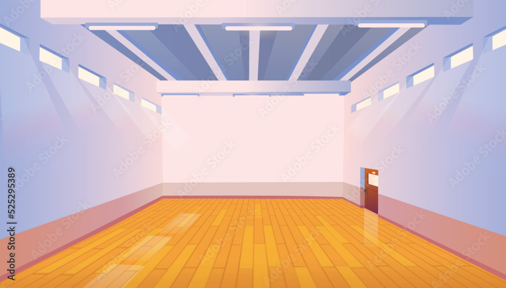 Interior empty gym school. Empty school or college sports court. Vector