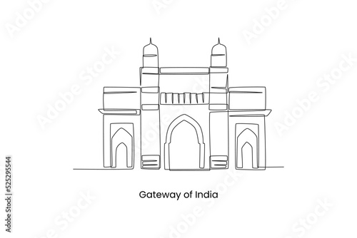 Continuous one line drawing gateway of India mumbai india. Landmarks concept. Single line draw design vector graphic illustration.