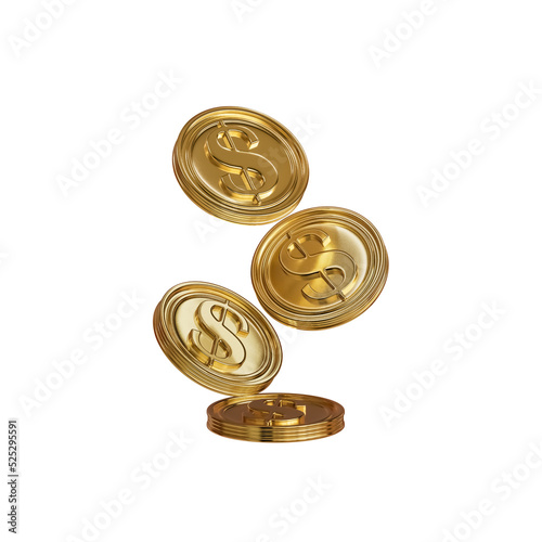 Dollar sign gold coin icon Isolated 3d render Illustration