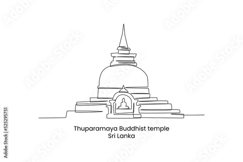 Continuous one line drawing Thuparamaya, Buddhist temple in Sri Lanka. Landmarks concept. Single line draw design vector graphic illustration.