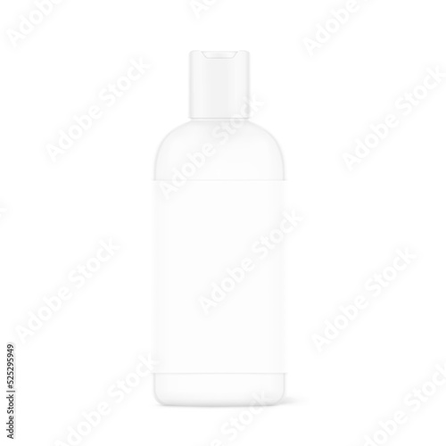 High realistic bottle mockup with disc flat top cap. Vector illustration isolated on white background. Perfect for promoting your design. EPS10.	