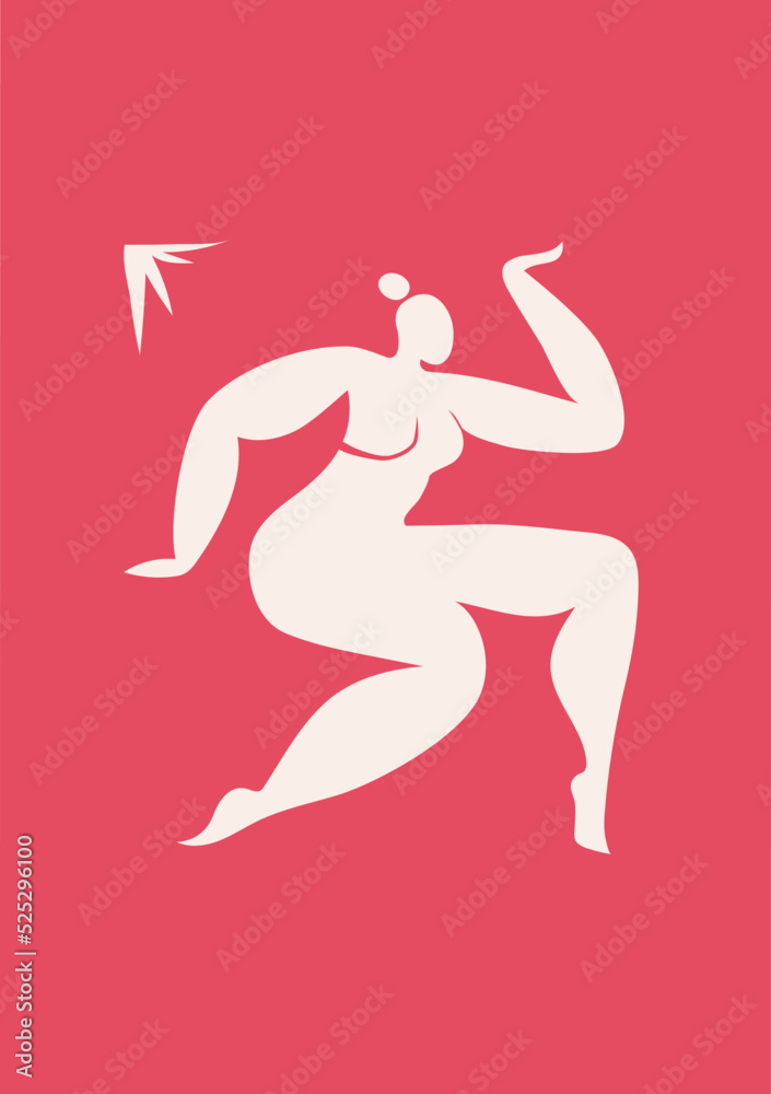 Poster inspired by Matisse. Cutout silhouette of a dancing woman. Collage in the style of Henri Matisse light on red vertical. Poster inspired by Matisse. Cutout silhouette of a dancing woman. Collage in the style of Henri Matisse light on red vertical.