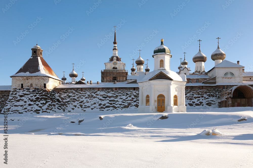 View of Solovetsky monastery in winter day View of Solovetsky monastery in winter day