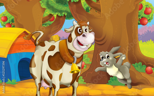 Fototapeta Naklejka Na Ścianę i Meble -  cartoon scene with farm animal in garden illustration