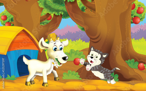 cartoon scene with farm animal in garden illustration © honeyflavour