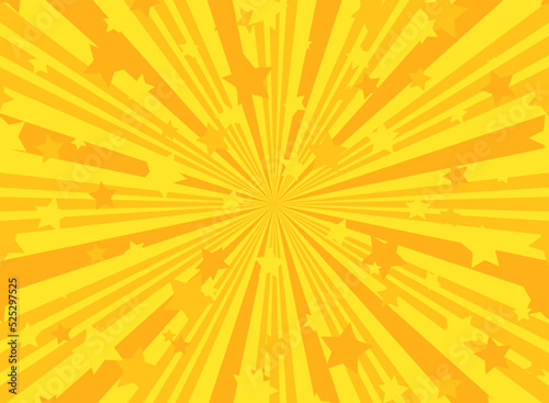 Sunlight horizontal background. Orange color burst background with shining stars. Vector illustration.