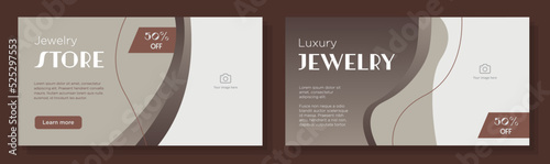  Jewelry store banner template set, jeweler shop advertisement sign, luxury color horizontal ad, brown, bronze content marketing post, creative brochure, isolated on background