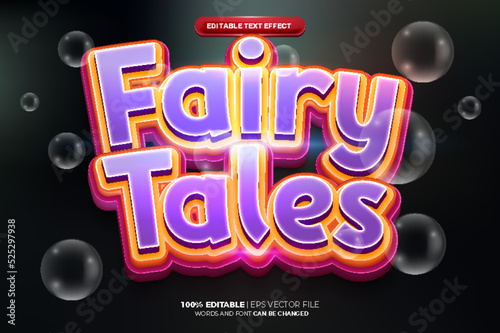 fairy tales cartoon comic 3D logo mock up template Editable text Effect Style