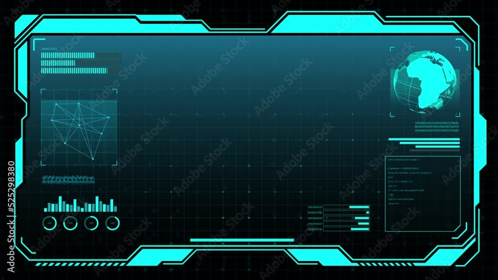 Digital HUD futuristic background motion graphic element cyber generated. Future technology interface data sci-fi display screen. Artificial intelligent analytic simulation, loop able video background