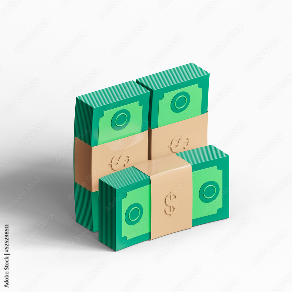 Stacks of dollar bills icon isolated 3d render illustration Stacks of dollar bills icon isolated 3d render illustration