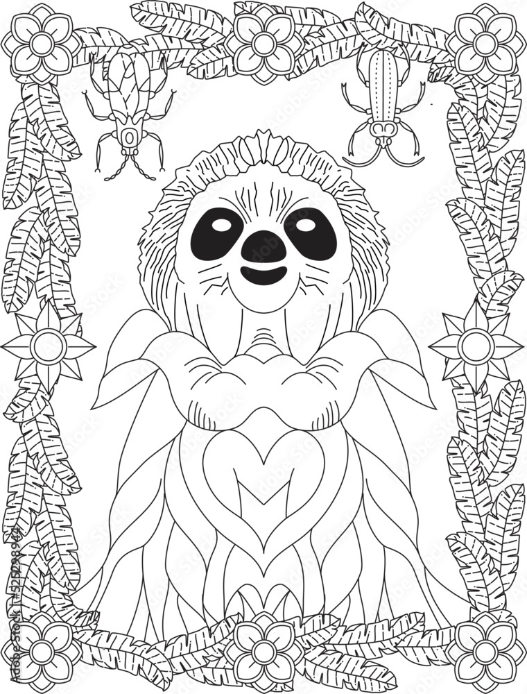 A Stylized Funny Sloth Coloring Page A Stylized Funny Sloth Coloring Page