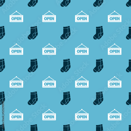 Set Socks and Hanging sign with Open on seamless pattern. Vector