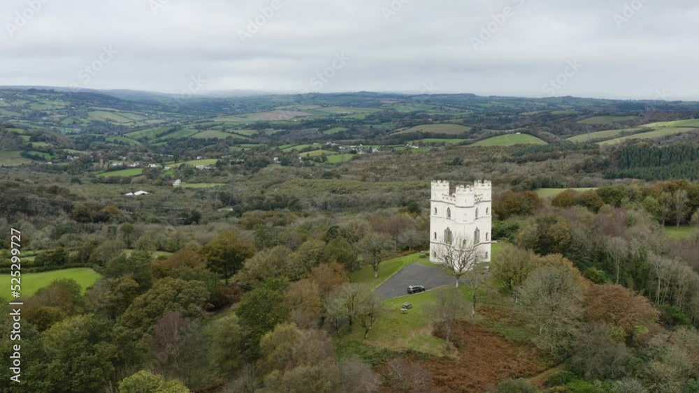 Aerial View Of Haldon Belvedere (Lawrence Castle) On Mountain Hill In England, UK. Aerial View Of Haldon Belvedere (Lawrence Castle) On Mountain Hill In England, UK.