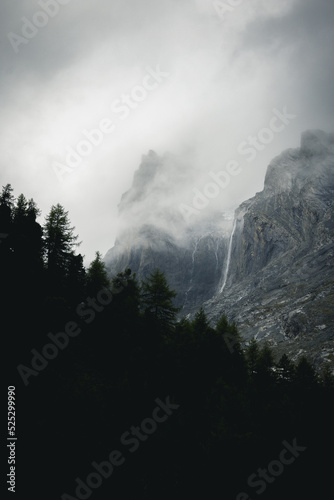 waterfall on Gemmi Pass in mist
