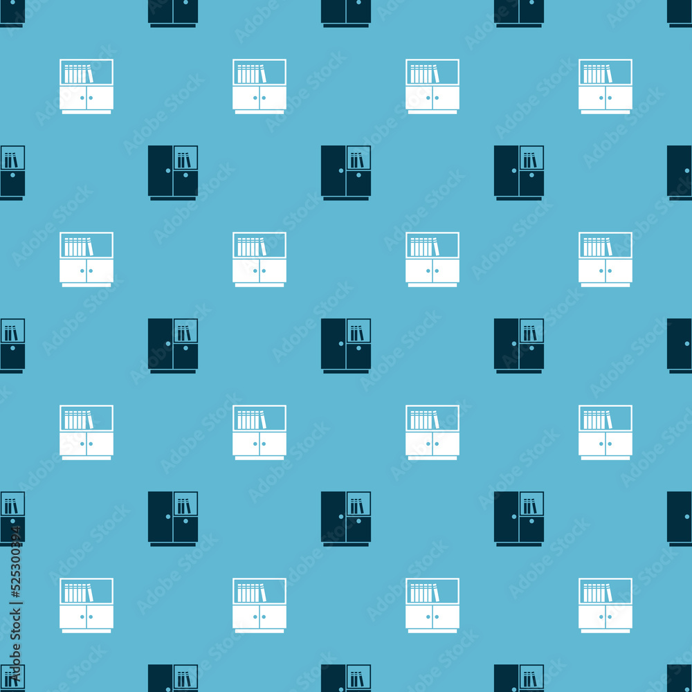 Set Wardrobe and Library bookshelf on seamless pattern. Vector Set Wardrobe and Library bookshelf on seamless pattern. Vector