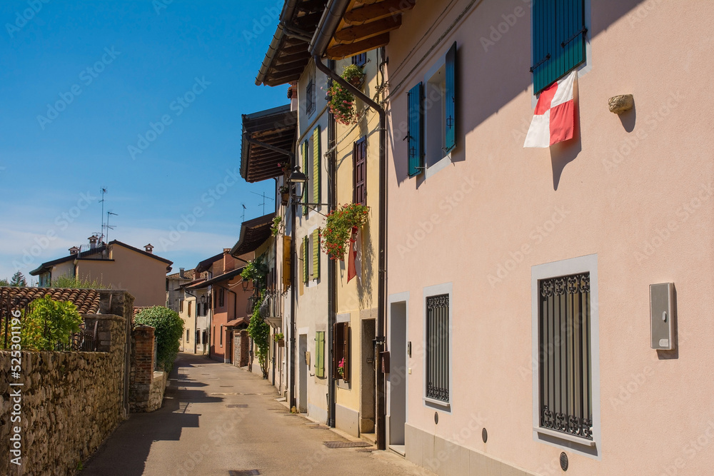 A quiet back street in the historic Borgo Brossana area of Cividale del Friuli, Udine Province, Friuli-Venezia Giulia, north east Italy
