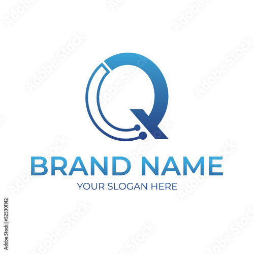 Q alphabet tech logo icon symbol design