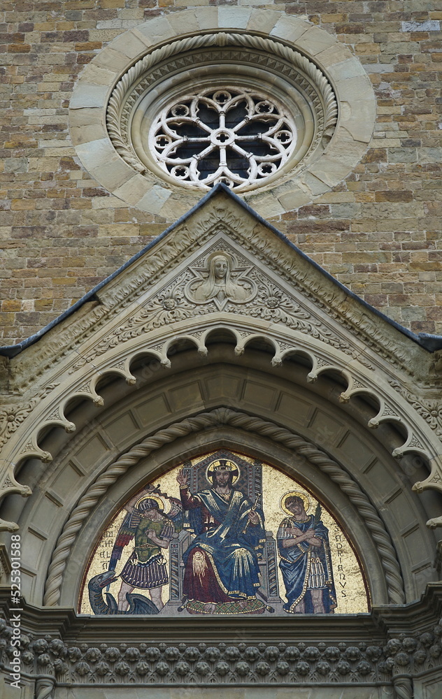 Mosaic on the facade of the church of San Michele in Arezzo, Tuscany, Italy