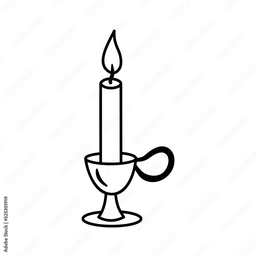 Fototapeta premium Candle sketch. Vector burning candle doodle isolated on white background