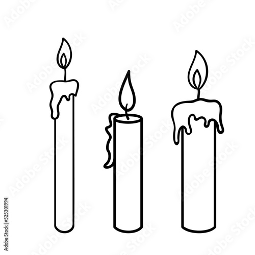 Candle sketch. Vector burning candle doodle isolated on white background