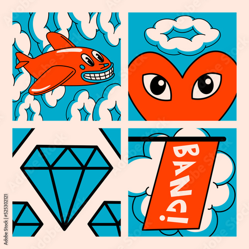 Cartoon vector funny cute Comic characters, plane.