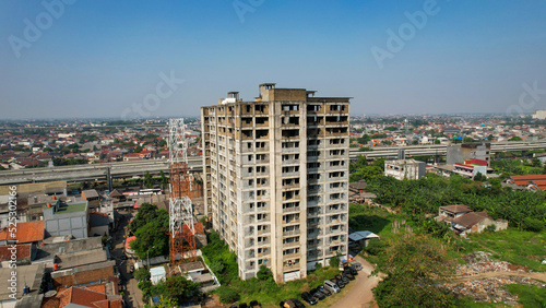 Aerial view of the building from the film Pengabdi Setan in Bekasi.