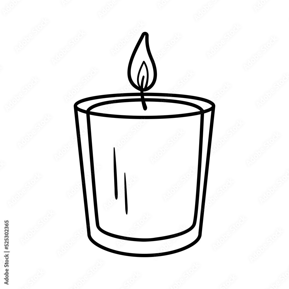 Vecteur Stock Candle sketch in glass. Vector burning candle doodle isolated  on white background | Adobe Stock