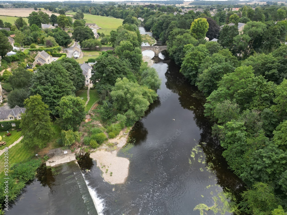 Aerial view of Boston Spa small village and remote suburb of civil parish in the City of Leeds metropolitan borough in West Yorkshire, England