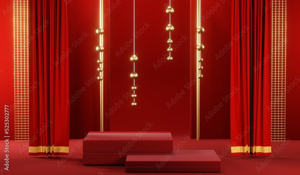 3D rendering of blank product background for cream cosmetics Modern red podium background 3D rendering of blank product background for cream cosmetics Modern red podium background