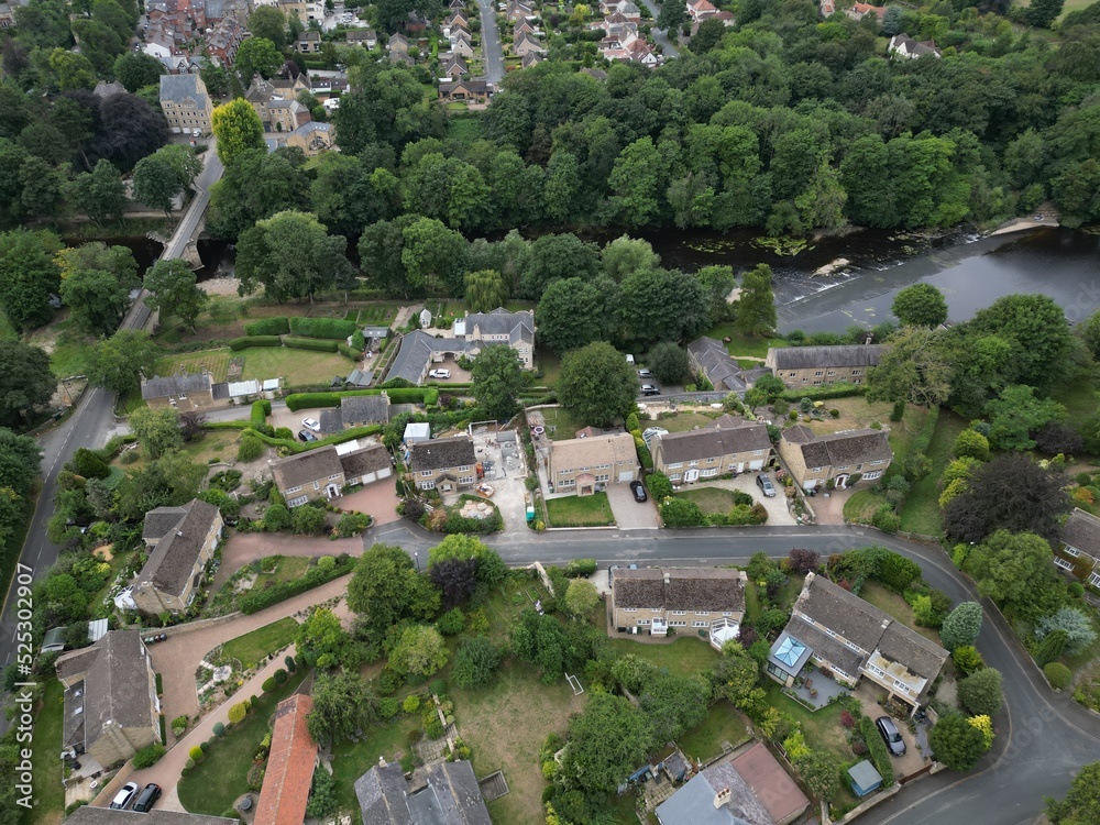 Aerial view of Boston Spa small village and remote suburb of civil parish in the City of Leeds metropolitan borough in West Yorkshire, England