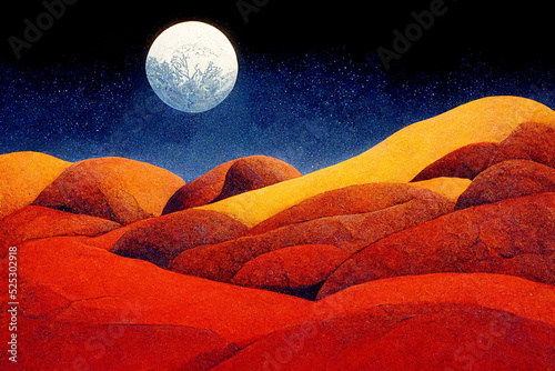 Fotografie, Obraz mountain landscape on a moonlit night