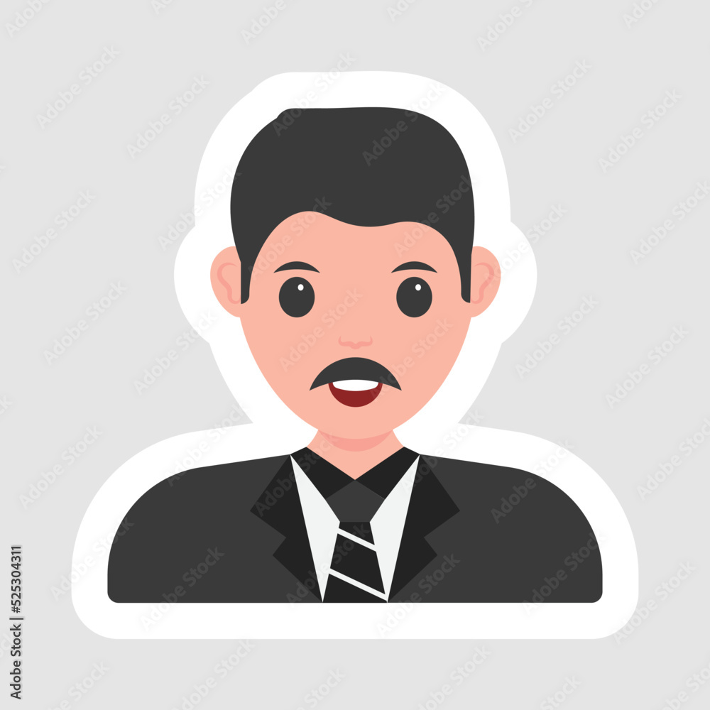 Sticker Style Businessman Or Manager Character On Gray Background.
