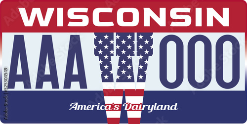 Vehicle license plates marking in Wisconsin in United States of America, Car plates.Vehicle license numbers of different American states.Vintage print for tee shirt graphics,sticker and poster