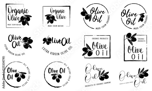 organic and natural products for olive oil sign, labels, stickers, badges and logo.