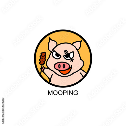 vector pig holding pork stick logo illustration