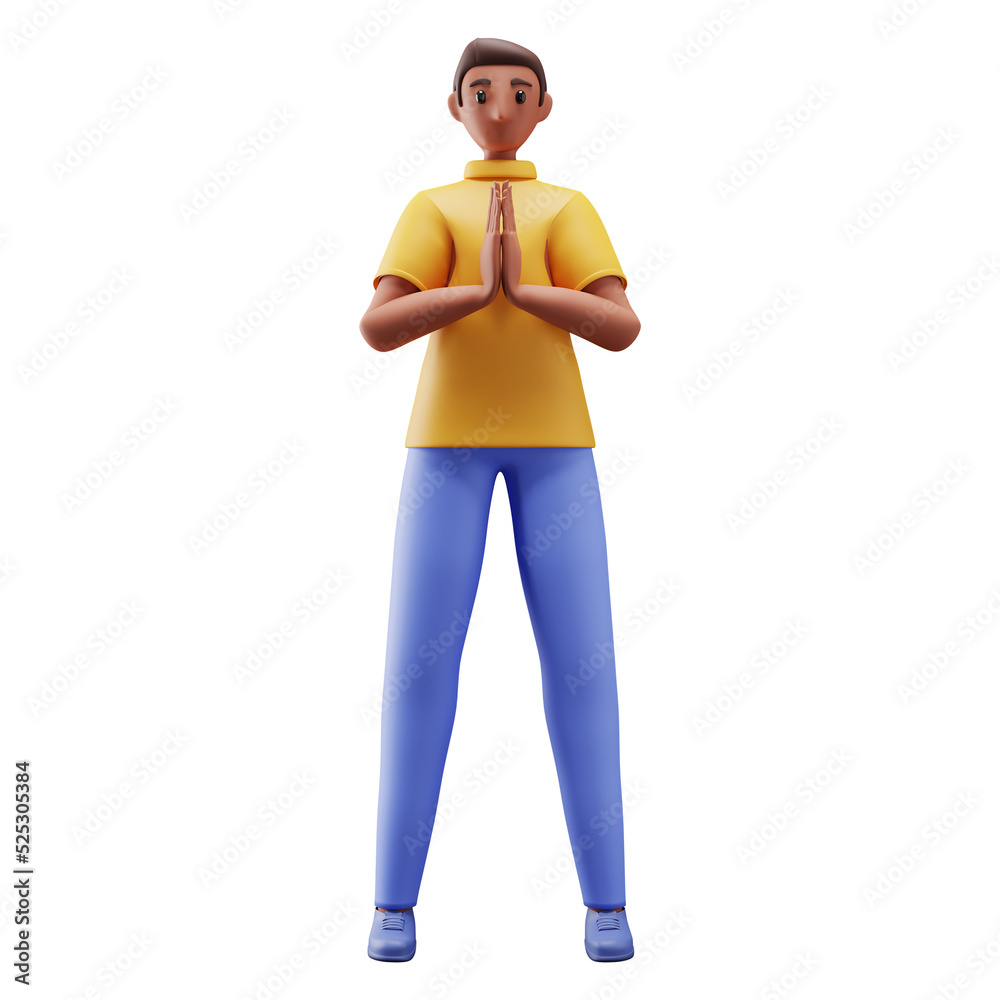 Fototapeta premium 3D Illustration Of Young Man Doing Namaste In Standing Pose.