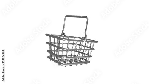 Shopping basket metal spinning around model empty, endless loop, 3d animation
